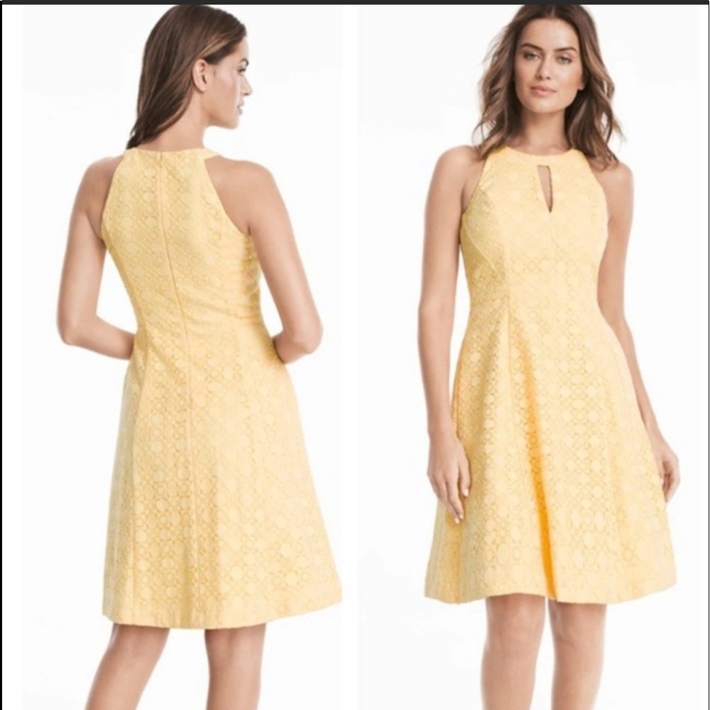 NWT WHBM yellow cotton perforated dress, lined